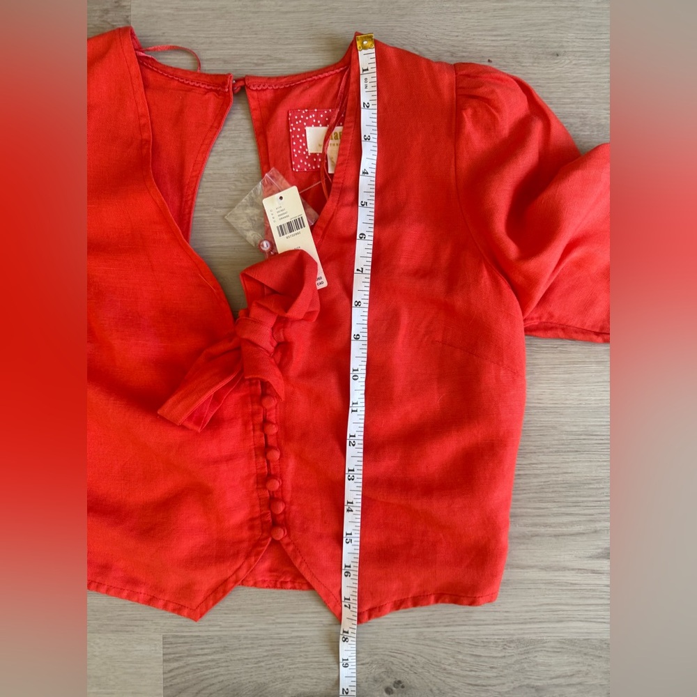 NWT MAEVE ANTHROPOLOGIE Coral Short Sleeve Linen Tie Front Crop Top Size 4 NWT - Picture 13 of 13